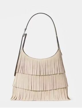 Kate Spade 454 Suede Fringe Small Shoulder Bag Light Sand
